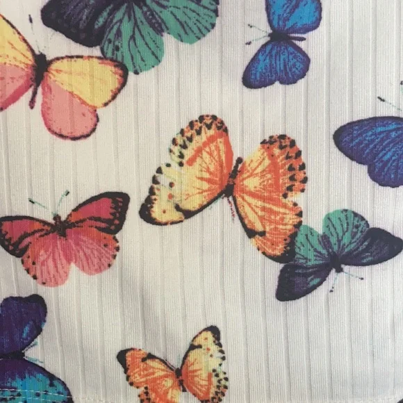 3/$12 Rue21 top ribbed butterfly print crop top cropped spaghetti straps L jrs - Picture 5 of 15